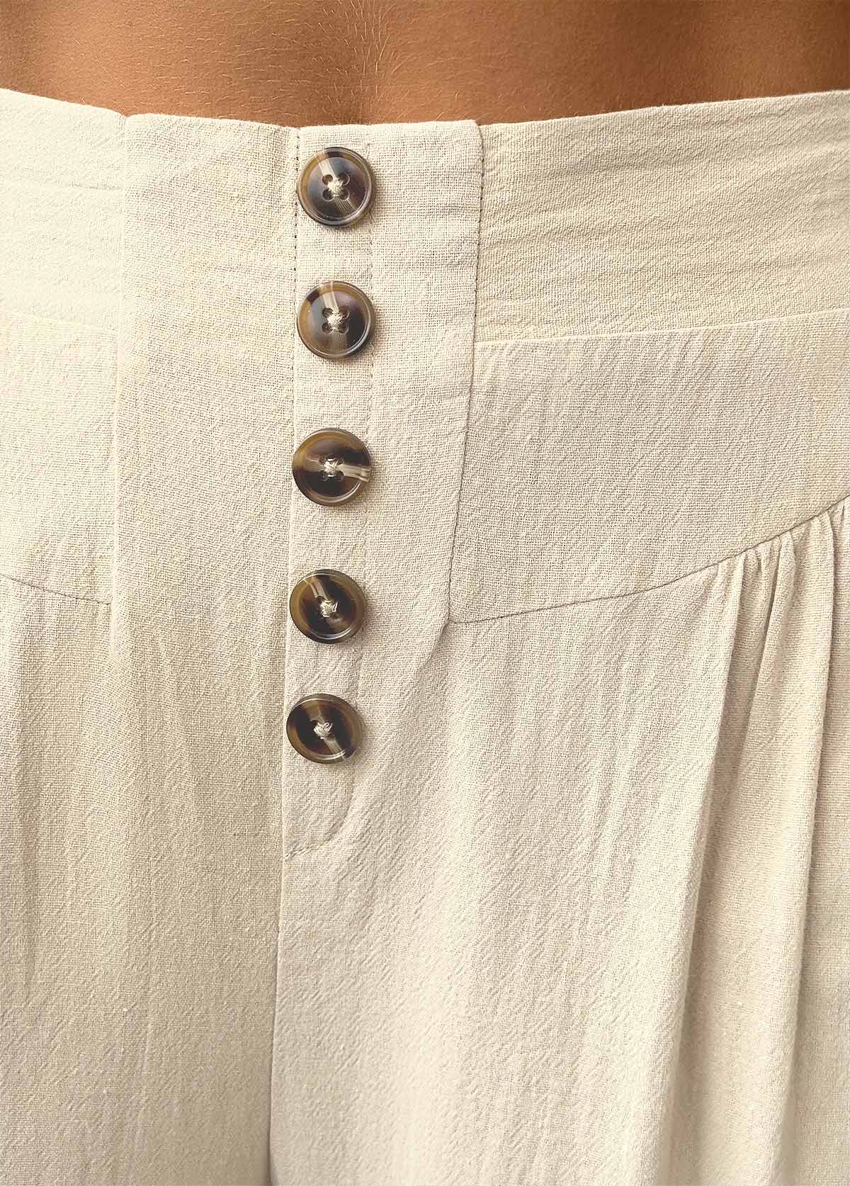 Light Camel Straight Leg Elastic Waist High Waisted Pants