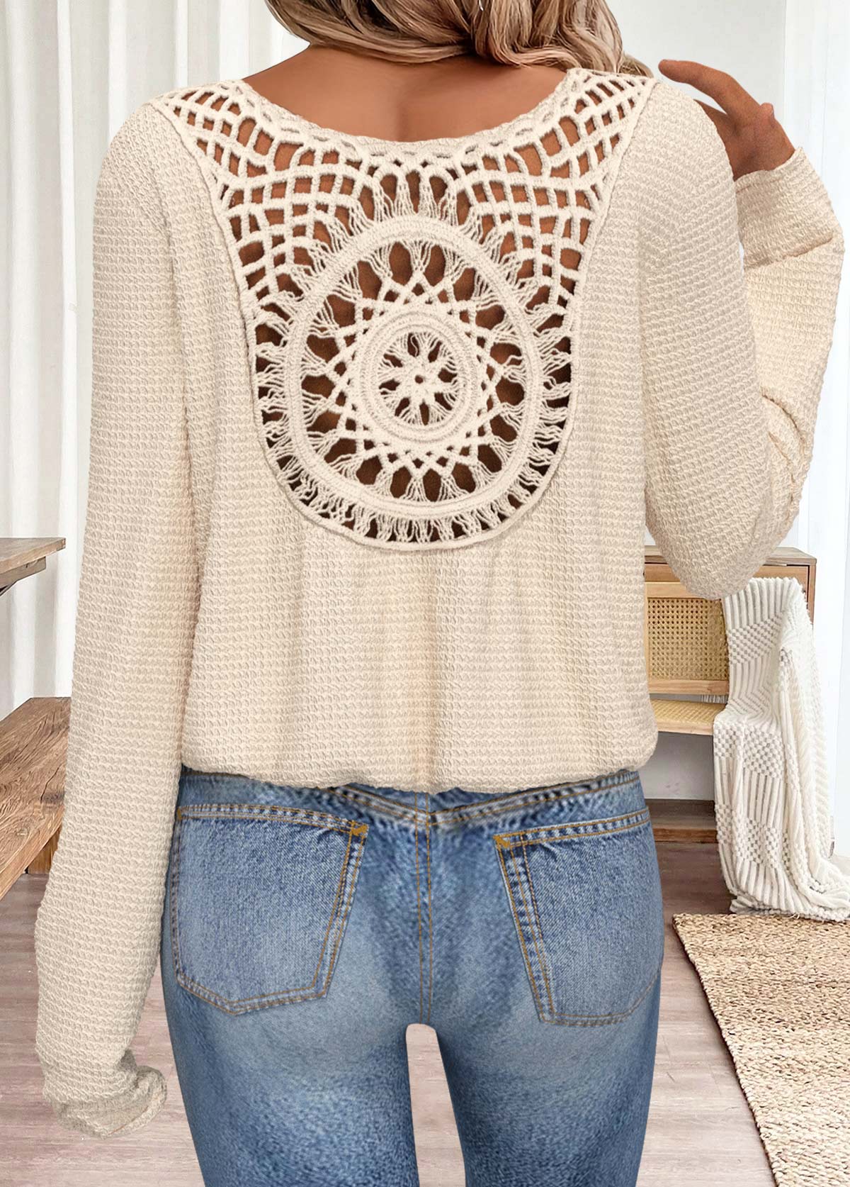 Tummy Coverage Beige Long Sleeve V Neck T Shirt