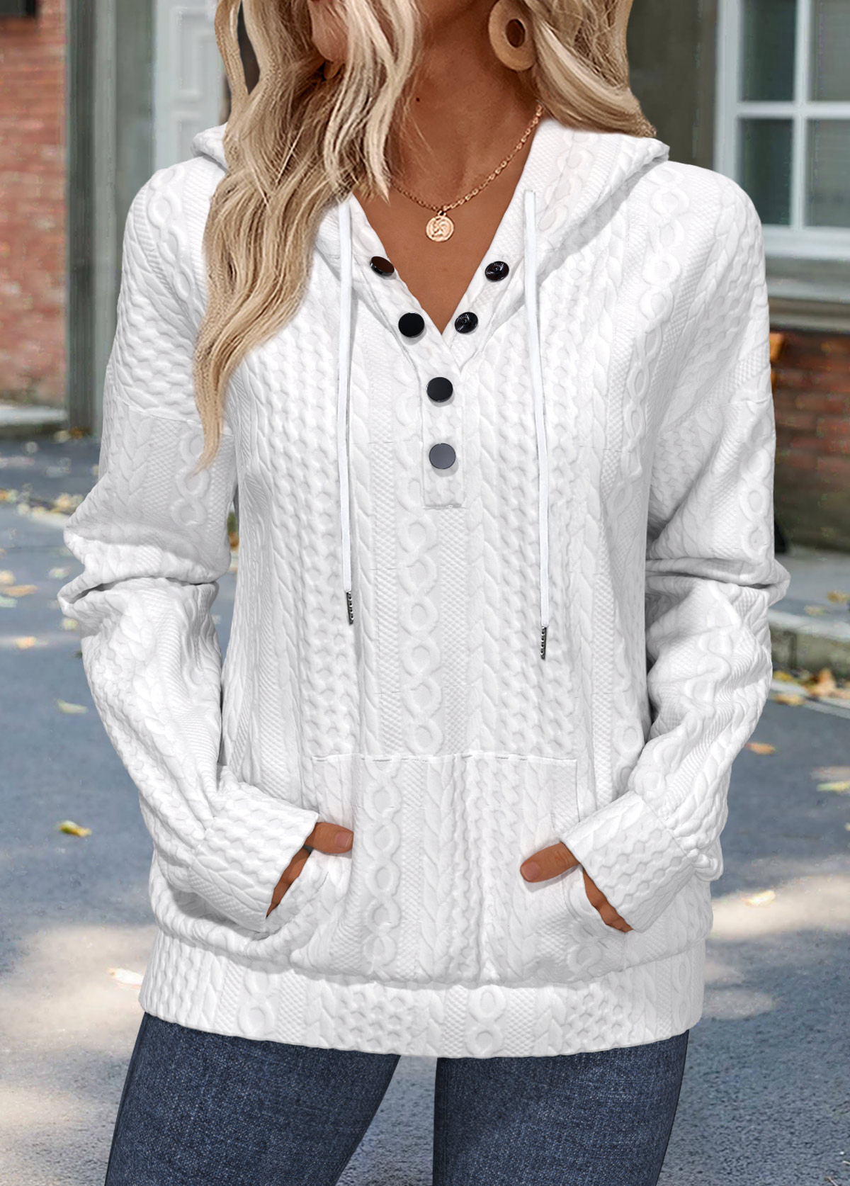 Tummy Coverage White Long Sleeve Hoodie