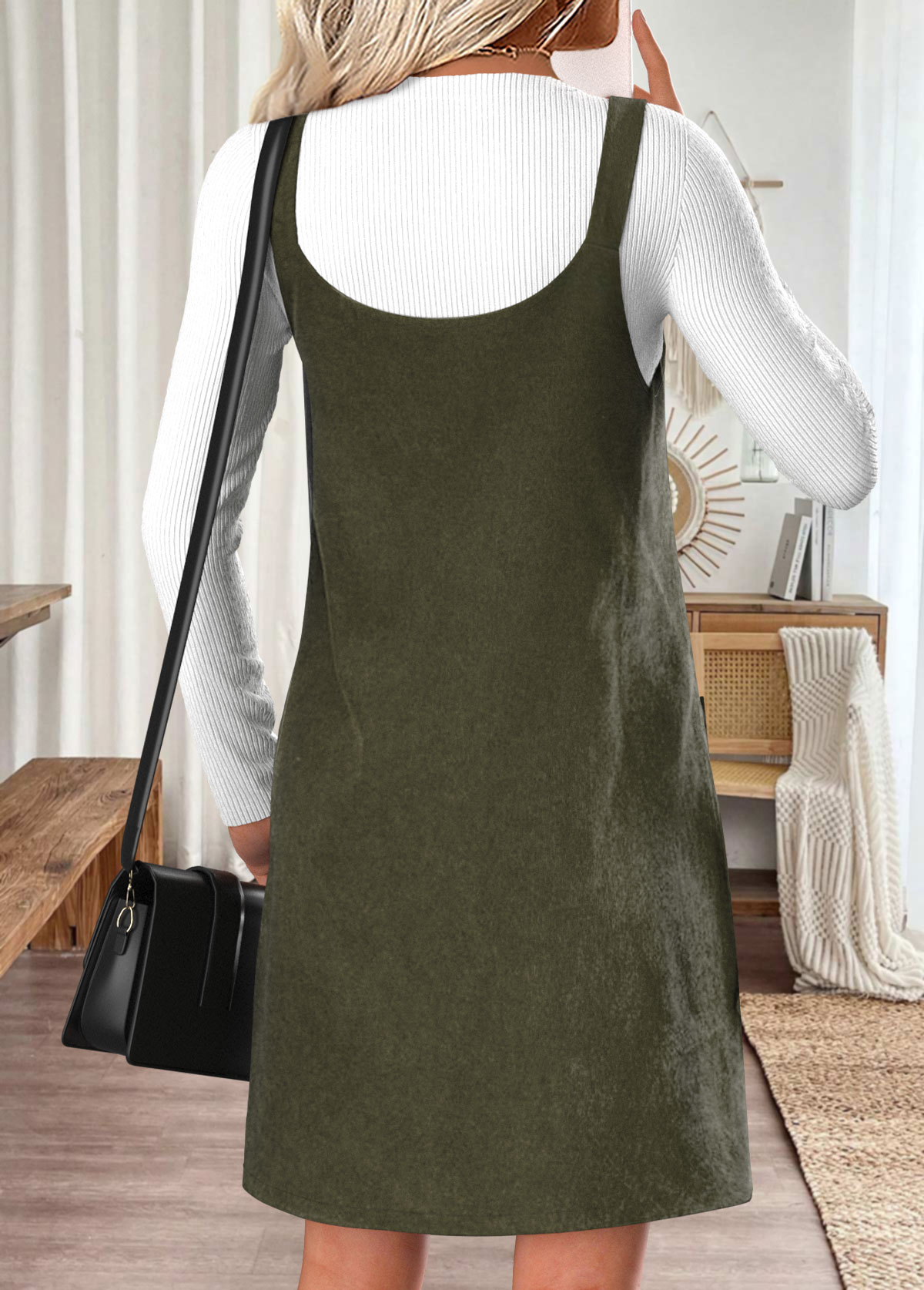 Tummy Coverage Olive Green Short Strappy Tank Dress