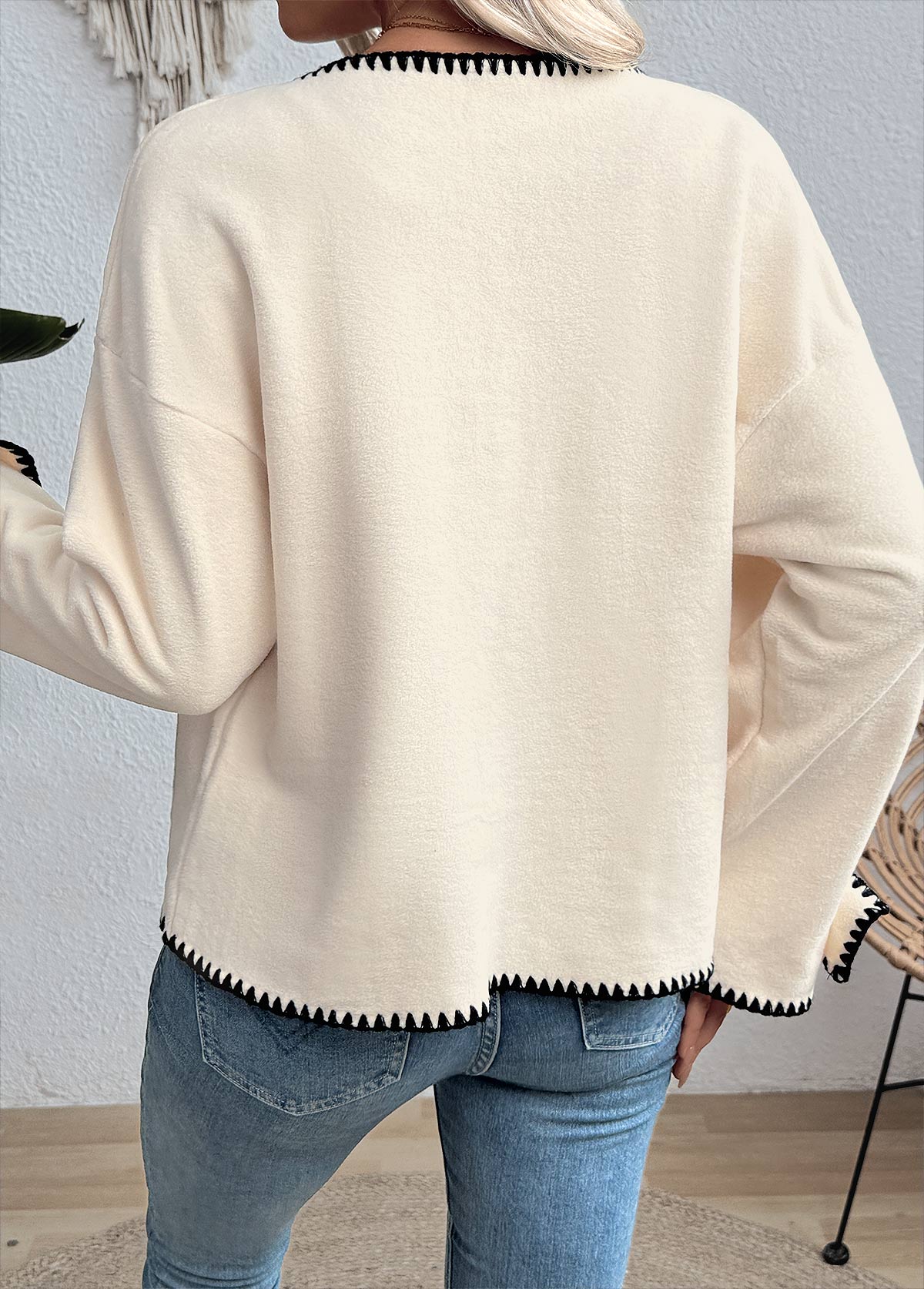 Tummy Coverage Beige Long Sleeve Round Neck Coat