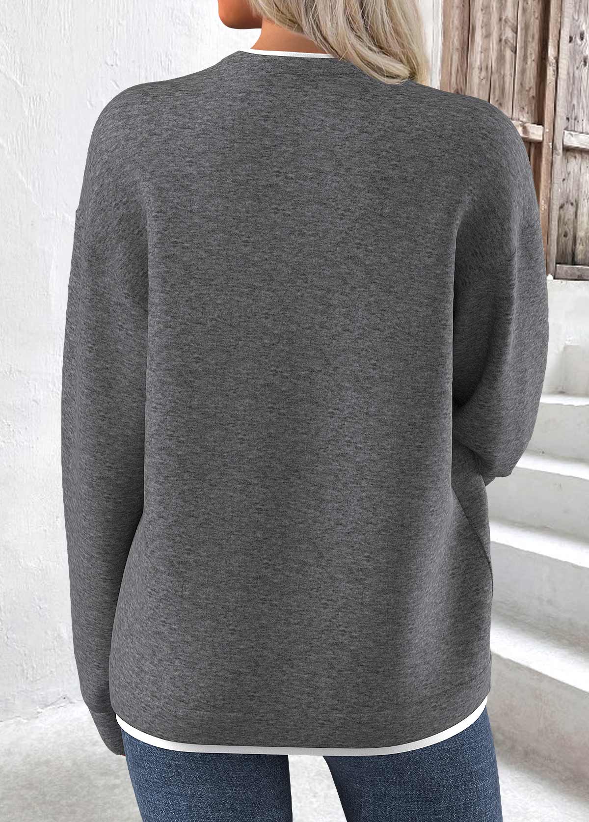 Fake 2in1 Grey Long Sleeve Round Neck Sweatshirt