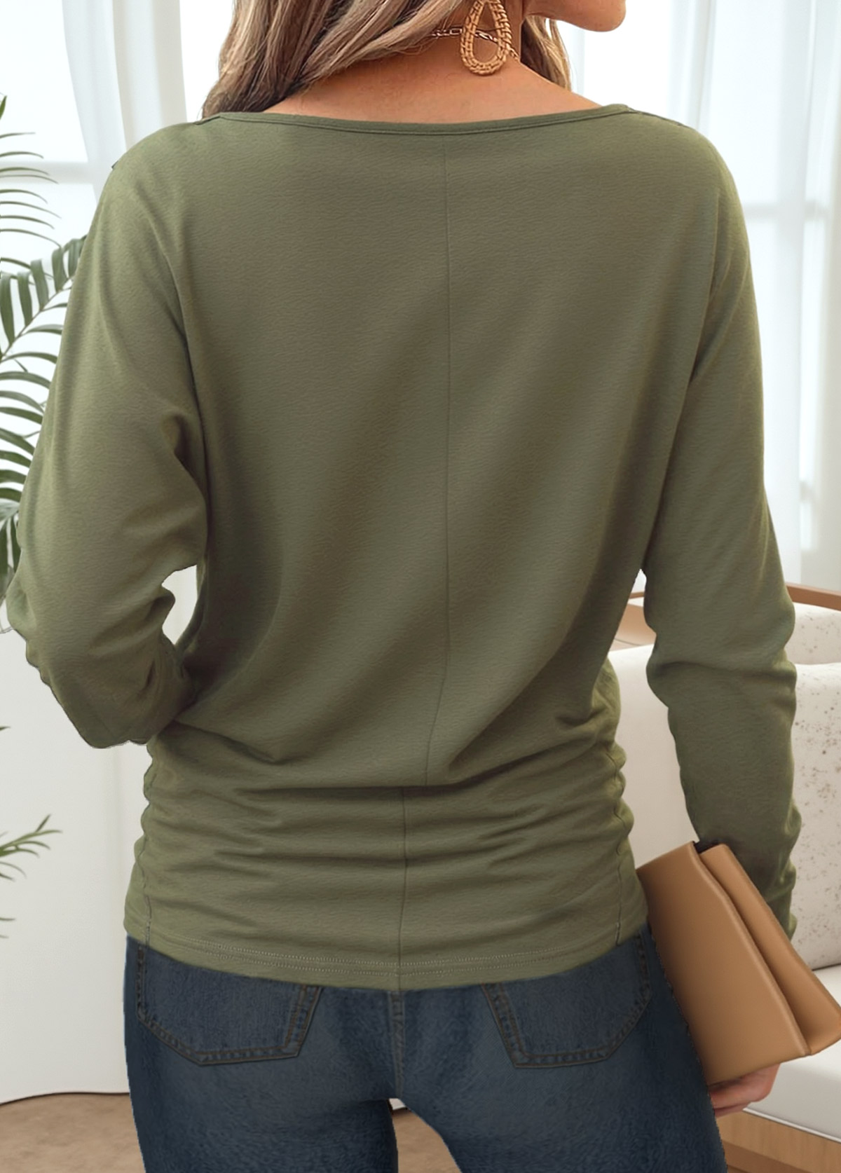 Tummy Coverage Olive Green Long Sleeve T Shirt