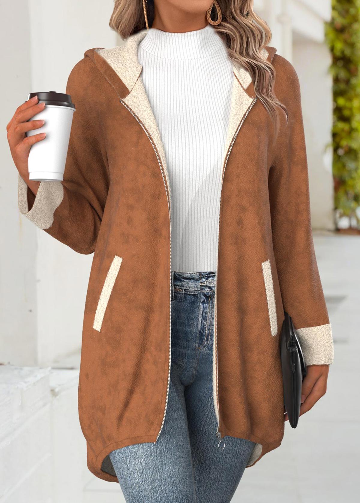 Tummy Coverage Dark Coffee Long Sleeve Hooded Coat