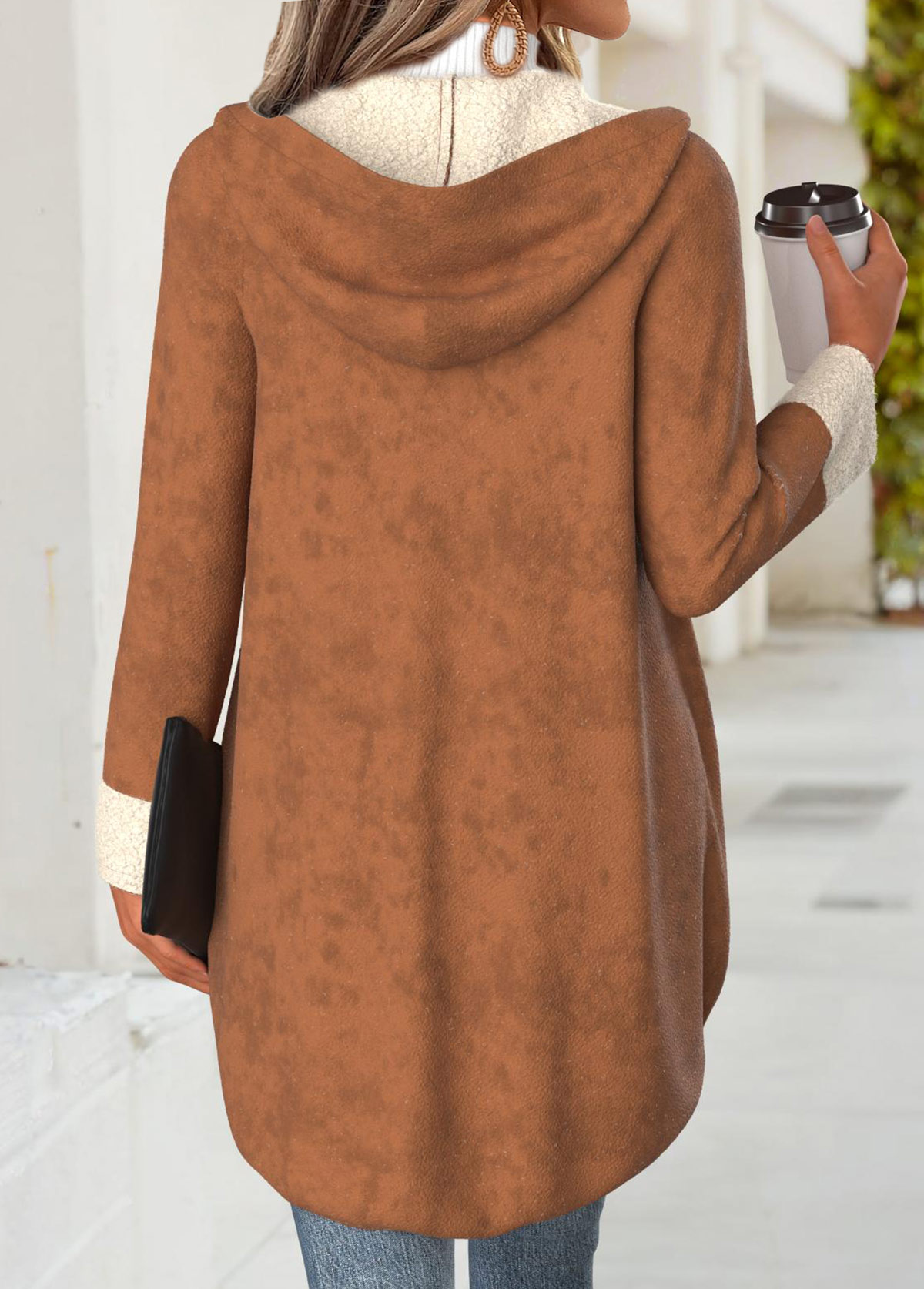Tummy Coverage Dark Coffee Long Sleeve Hooded Coat