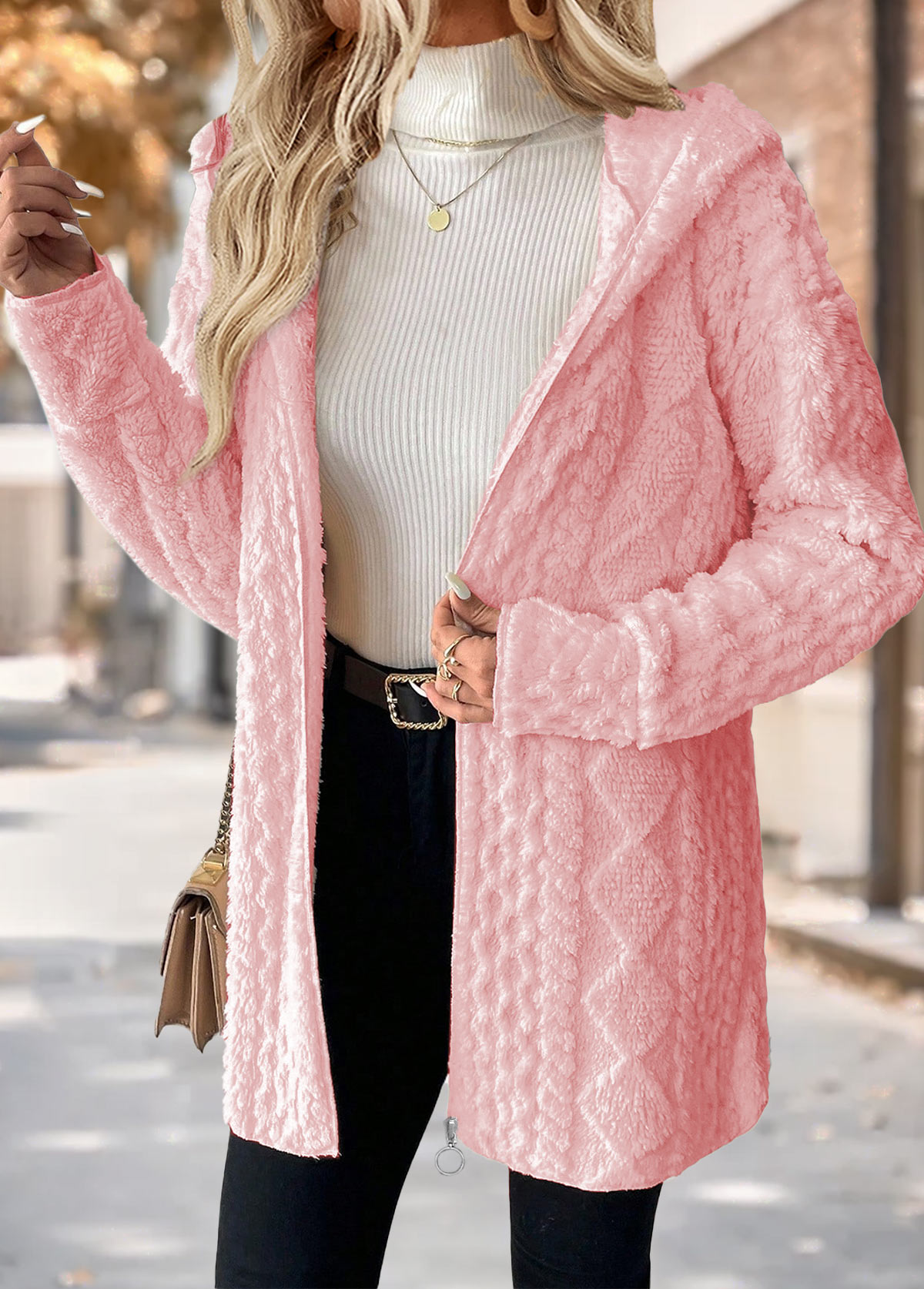 Tummy Coverage Light Pink Long Sleeve Hooded Coat