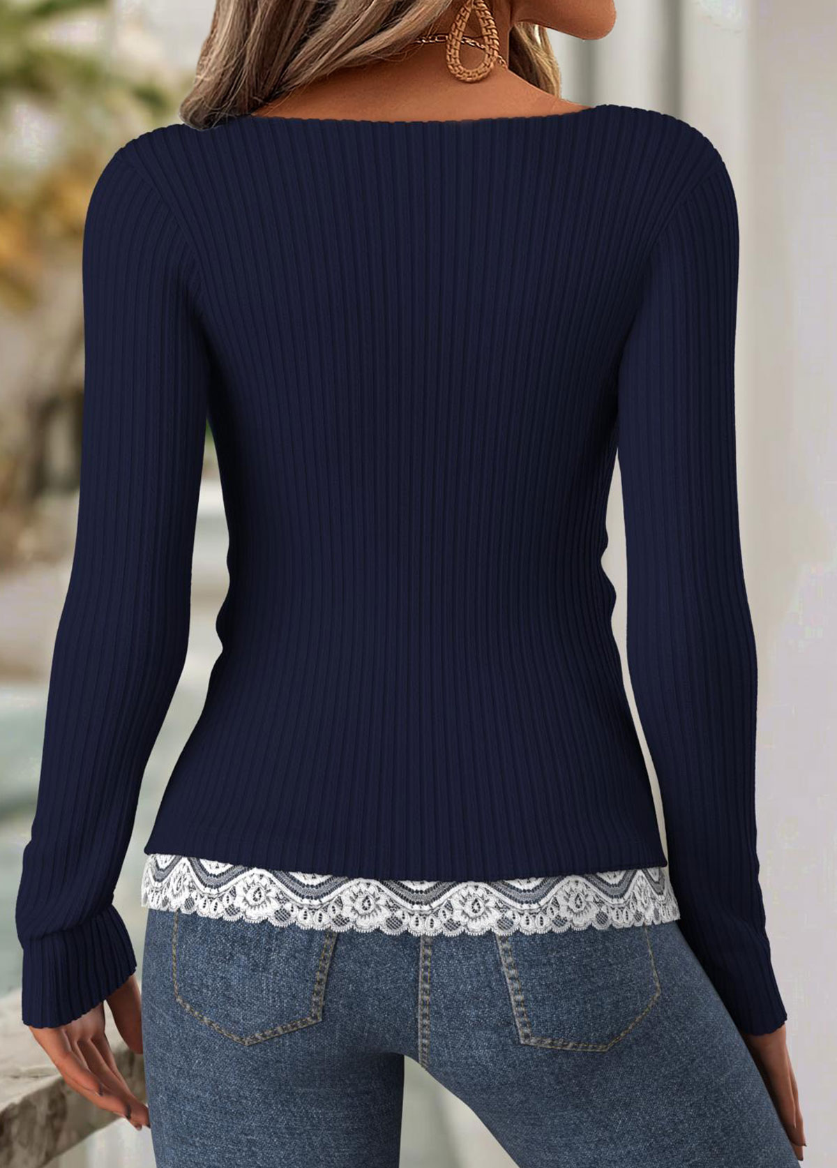 Tummy Coverage Navy Long Sleeve Scoop Neck T Shirt