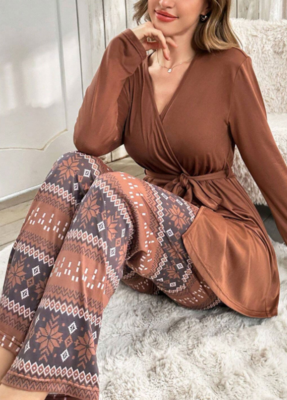 Tribal Print Lounge Top and Pants and Cardigan