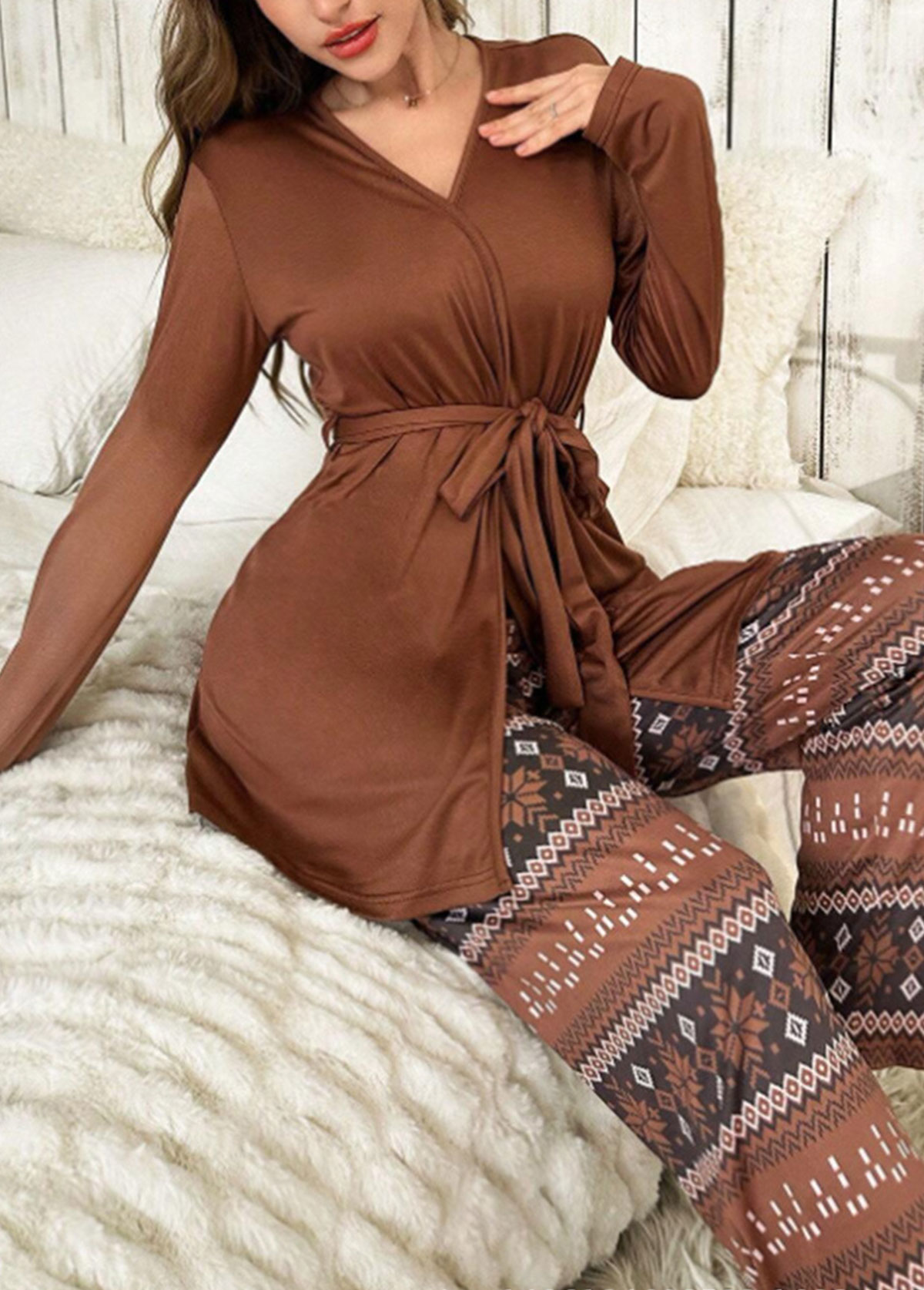 Tribal Print Lounge Top and Pants and Cardigan