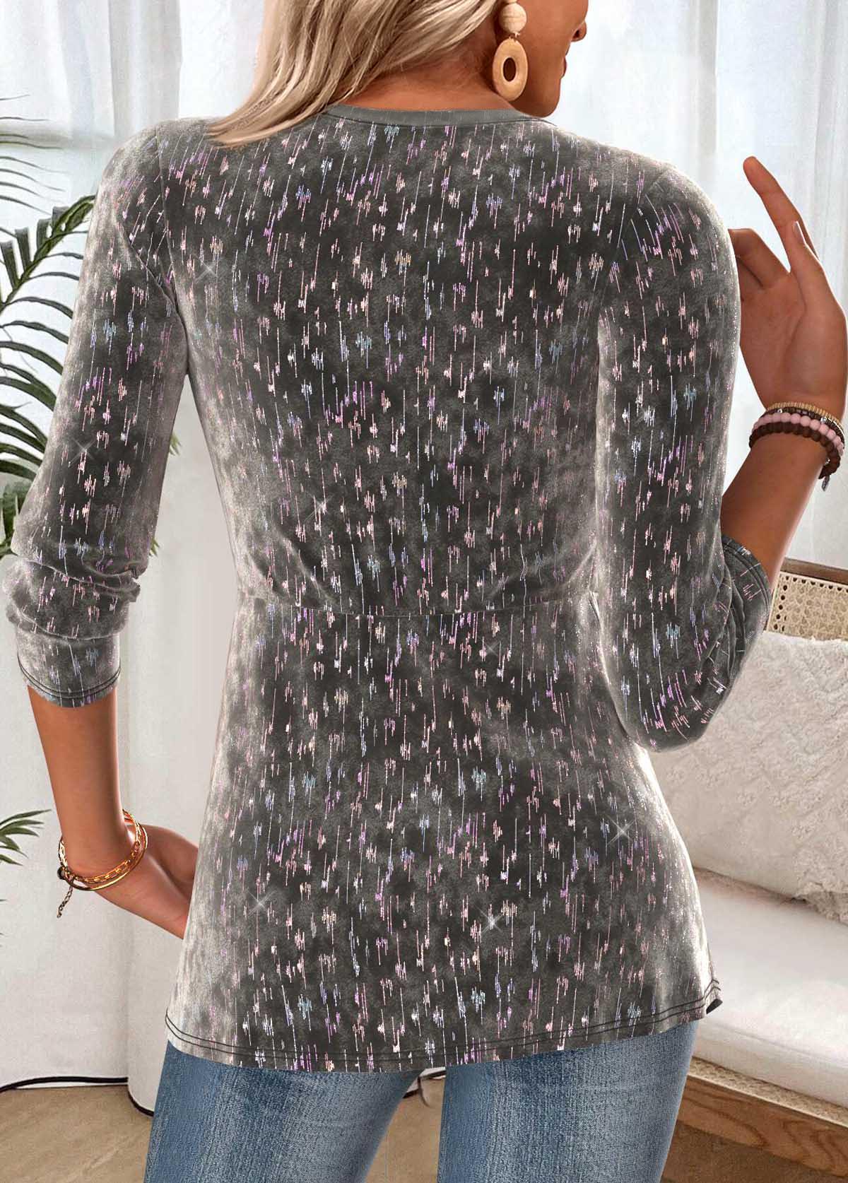 Twist Dark Grey Long Sleeve V Neck T Shirt