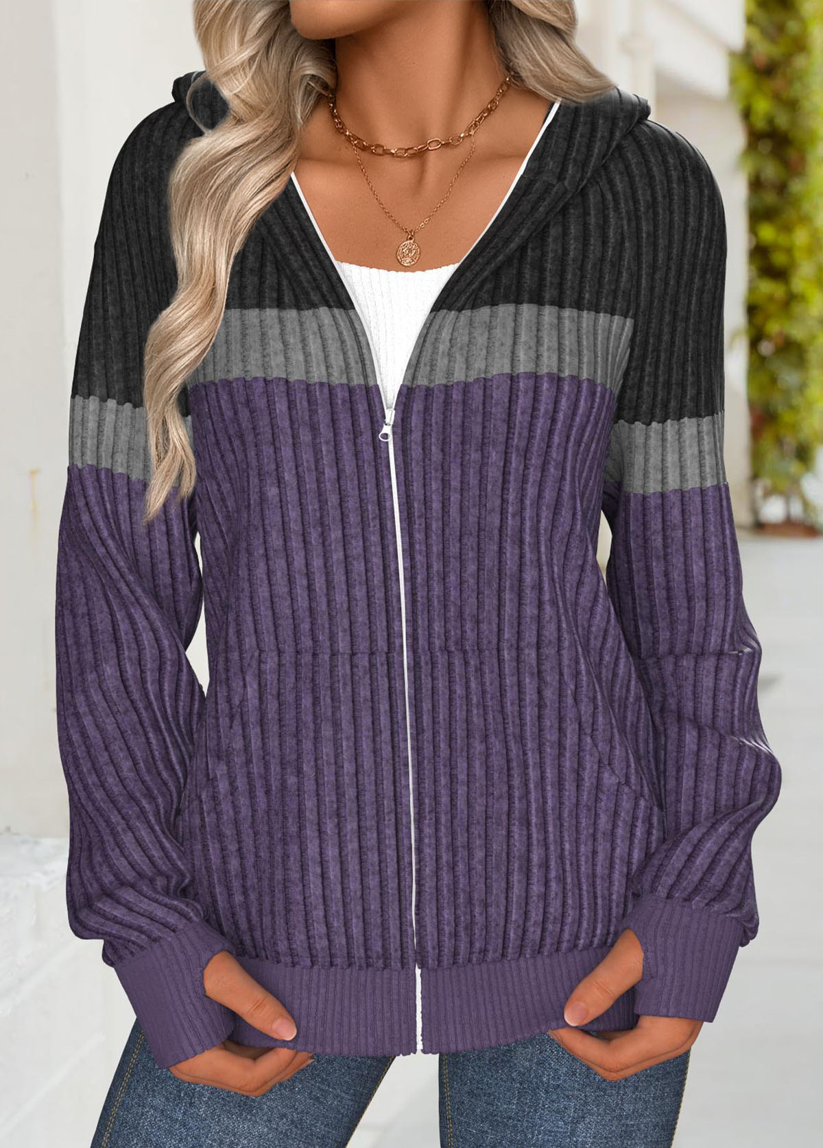 Tummy Coverage Dark Purple Long Sleeve Hoodie