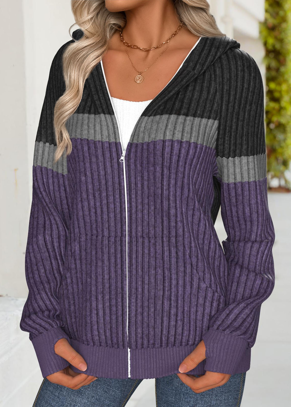 Tummy Coverage Dark Purple Long Sleeve Hoodie