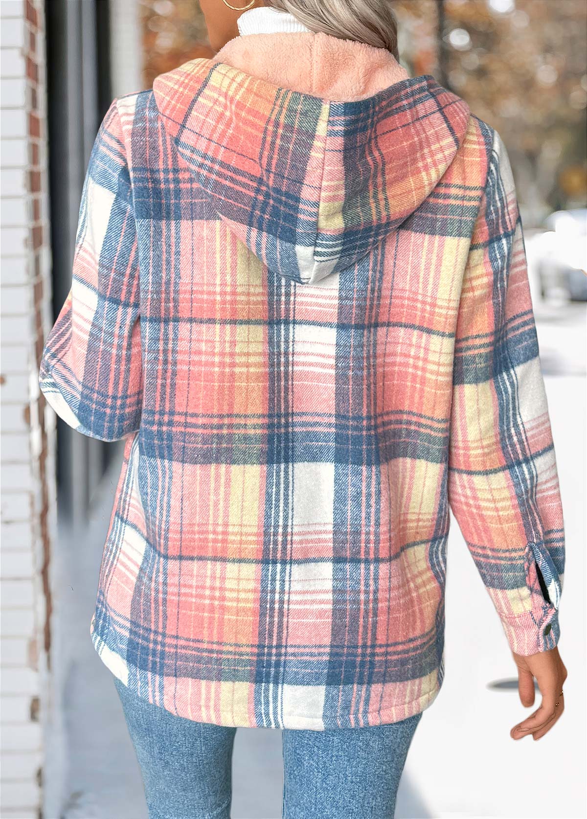 Plaid Tummy Coverage Pink Long Sleeve Hooded Coat