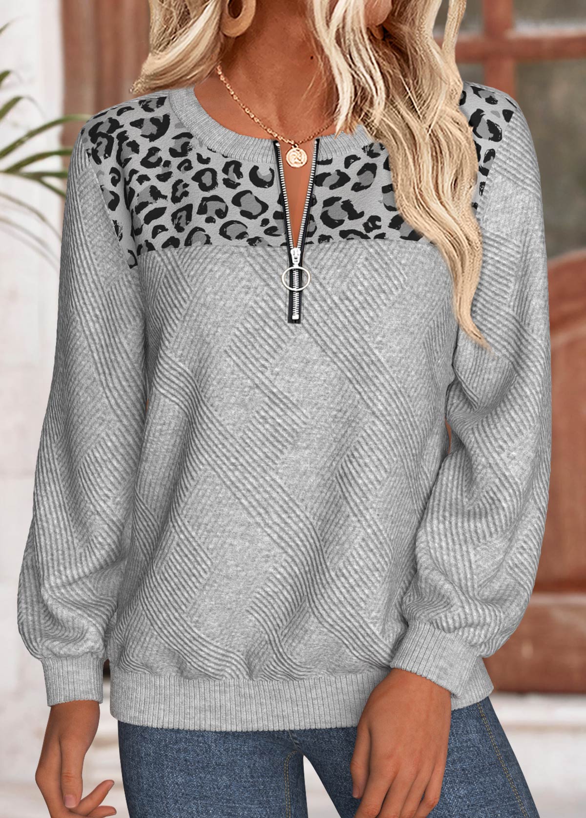 Leopard Tummy Coverage Light Grey Marl Long Sleeve Sweatshirt