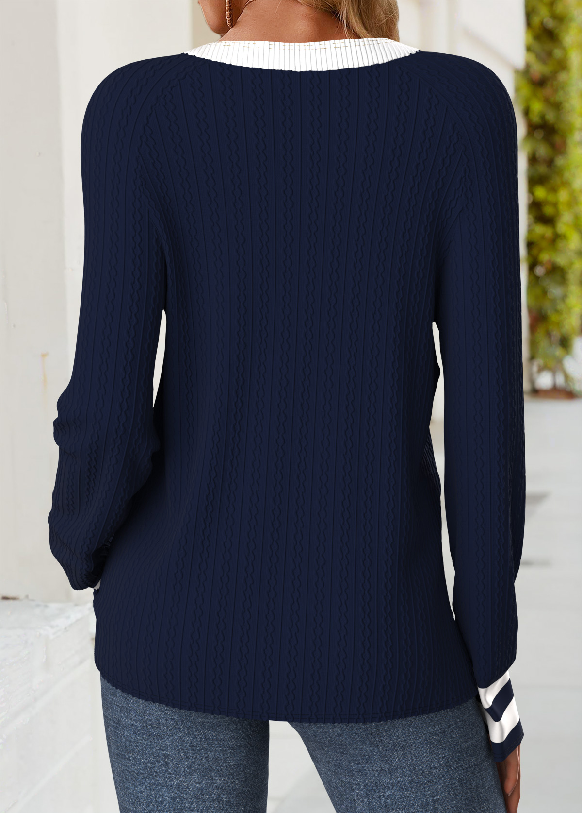 Striped Tummy Coverage Navy Long Sleeve T Shirt