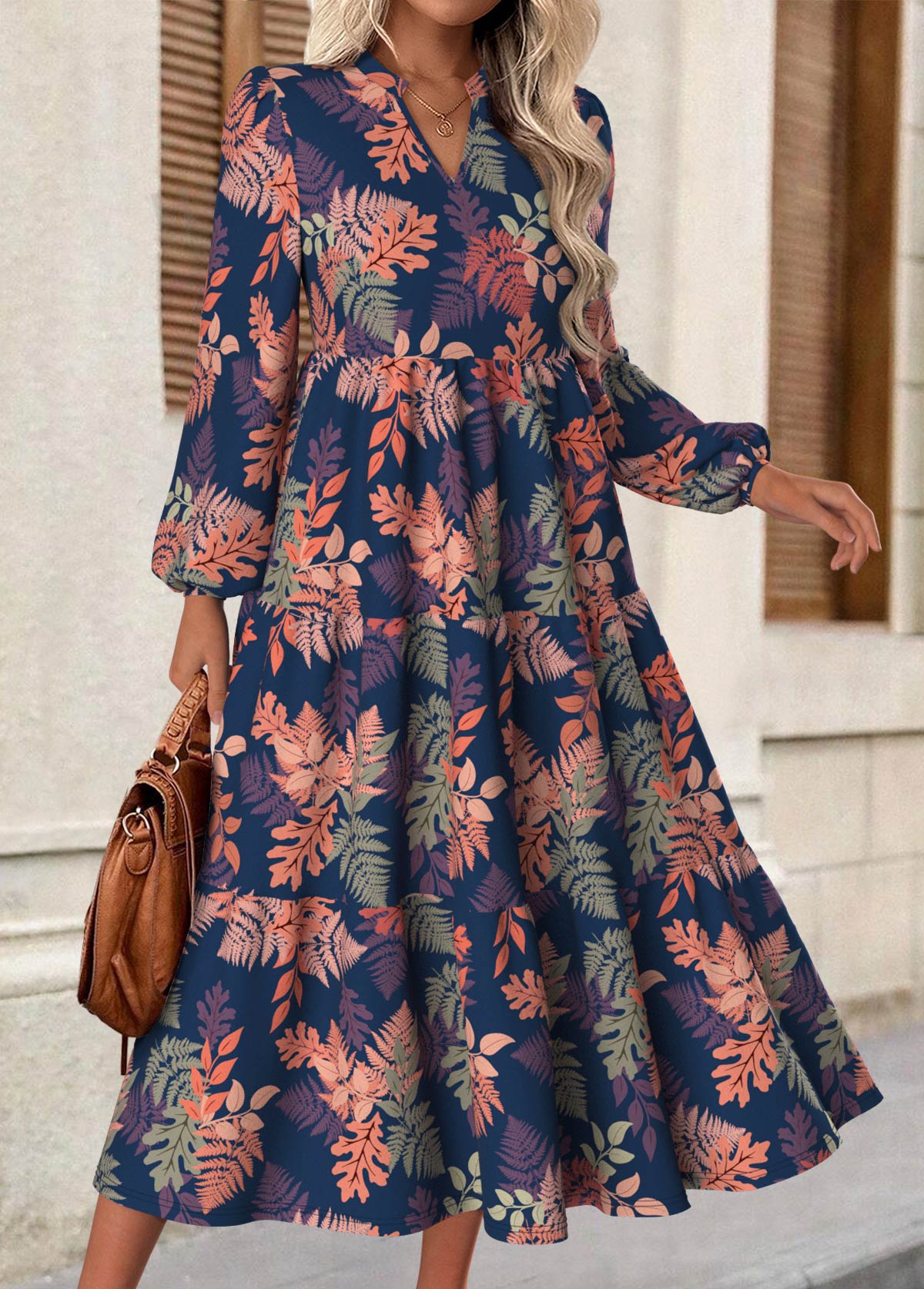 Floral Print Tummy Coverage Multi Color Long Sleeve Dress