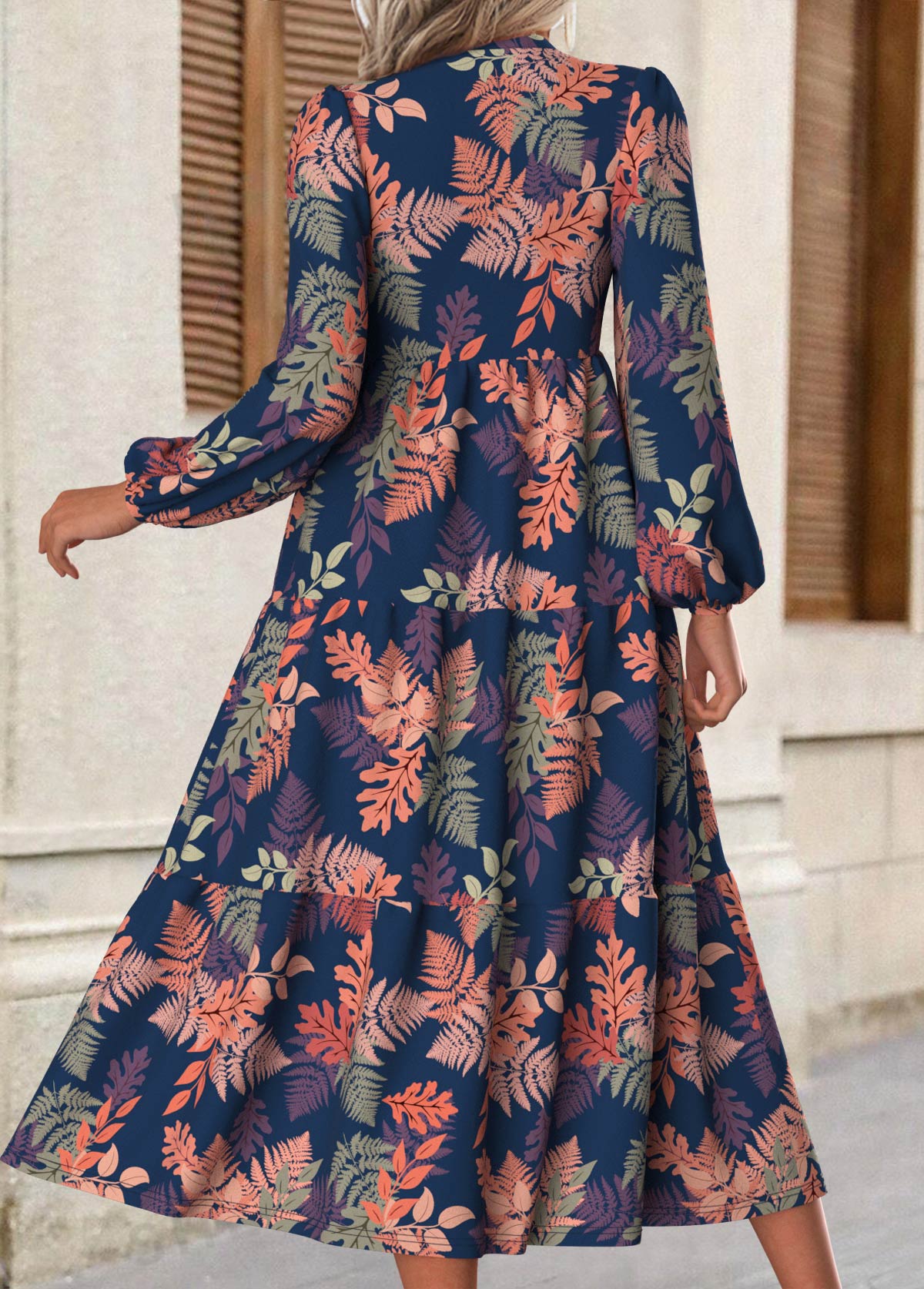 Floral Print Tummy Coverage Multi Color Long Sleeve Dress