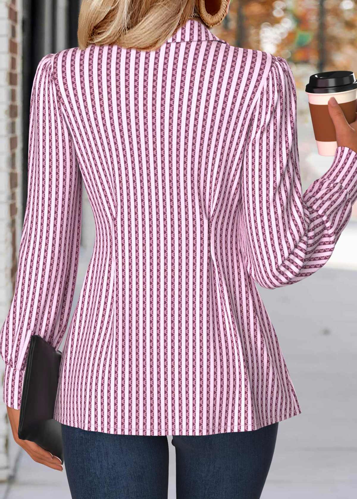Striped Tummy Coverage Light Pink Long Sleeve Shirt