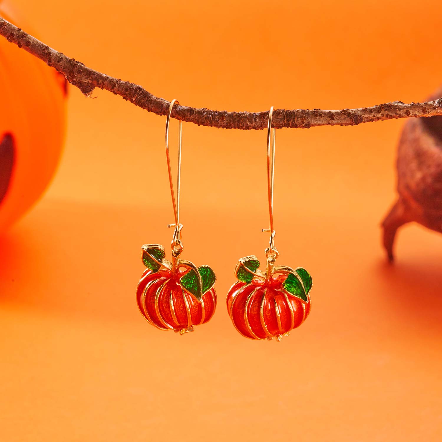 Halloween Orange Pumpkin Plants Alloy Earrings