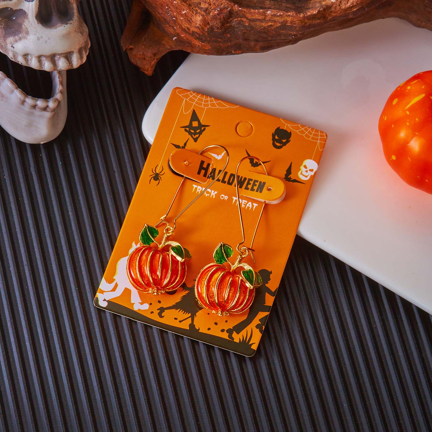 Halloween Orange Pumpkin Plants Alloy Earrings