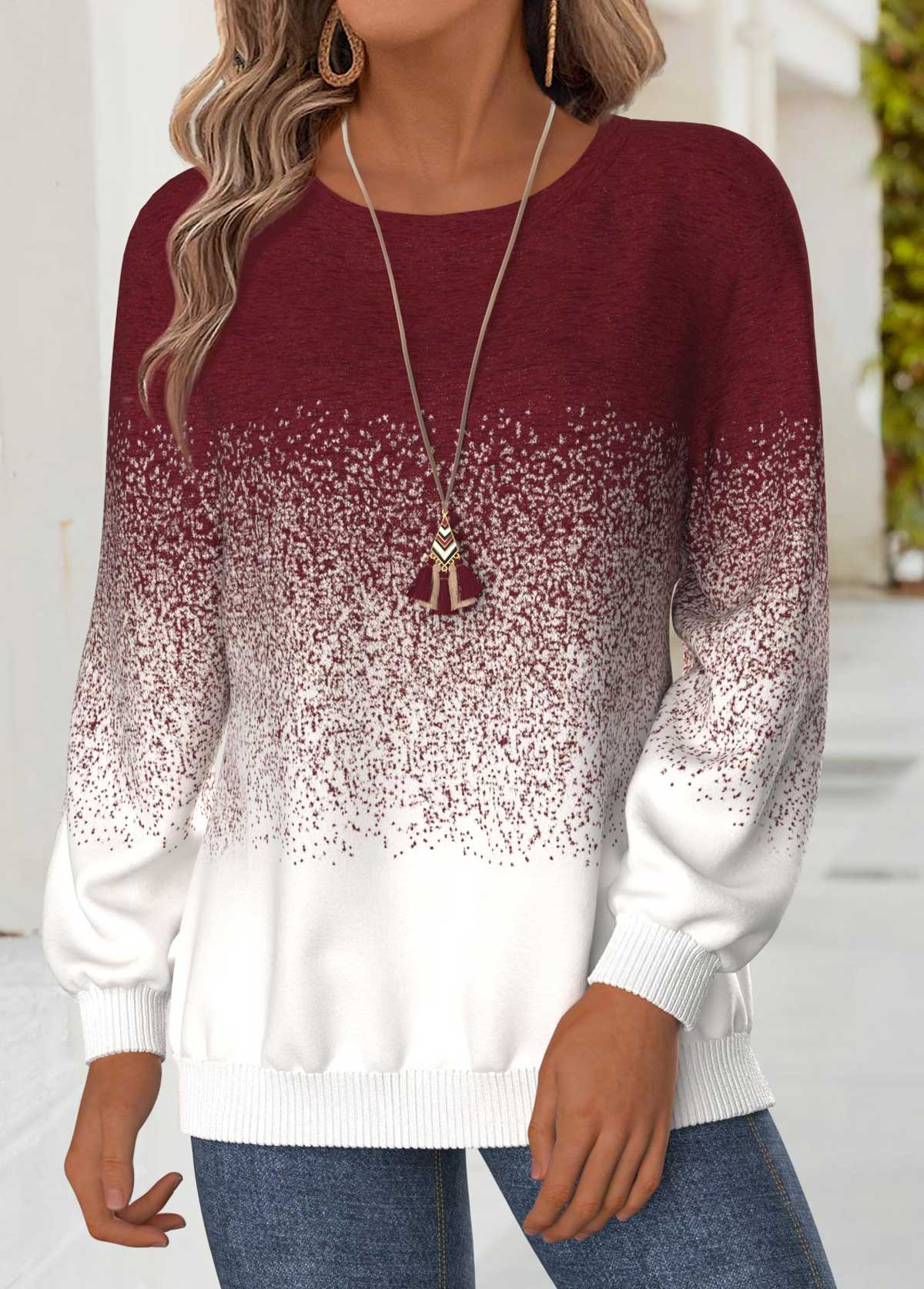 Ombre Tummy Coverage Wine Red Long Sleeve Sweatshirt