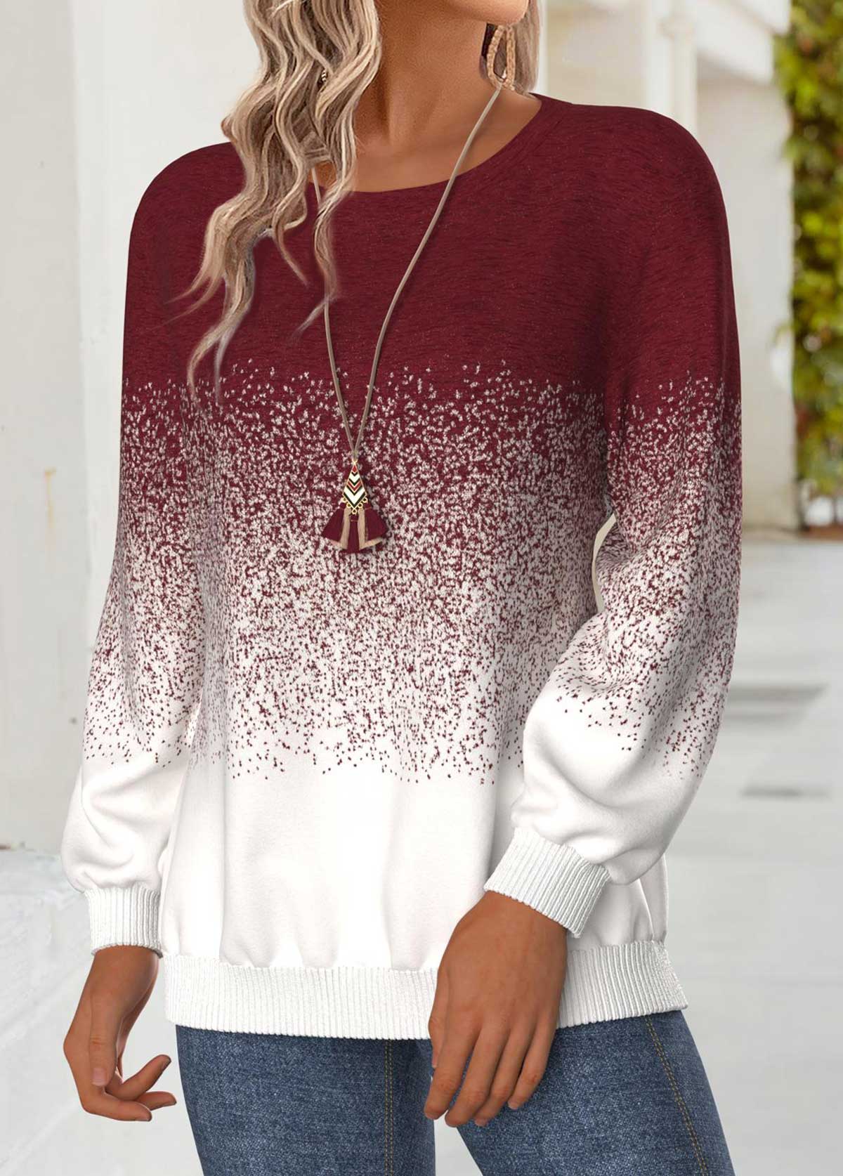 Ombre Tummy Coverage Wine Red Long Sleeve Sweatshirt