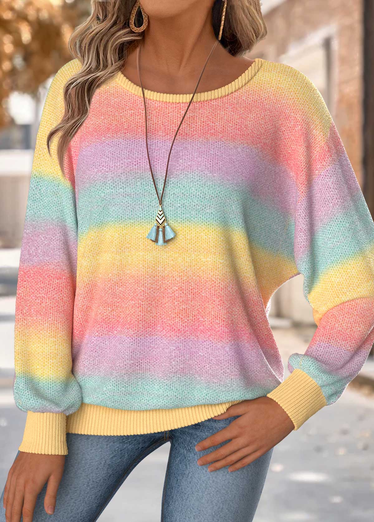 Ombre Tummy Coverage Multi Color Long Sleeve T Shirt