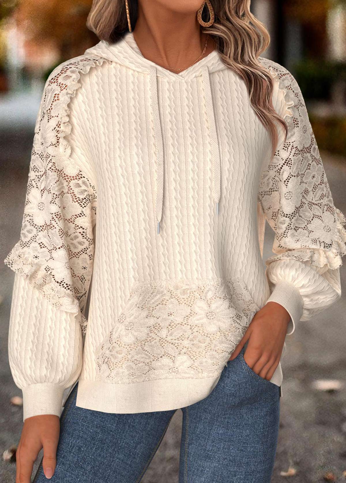 Tummy Coverage Beige Long Sleeve Hoodie