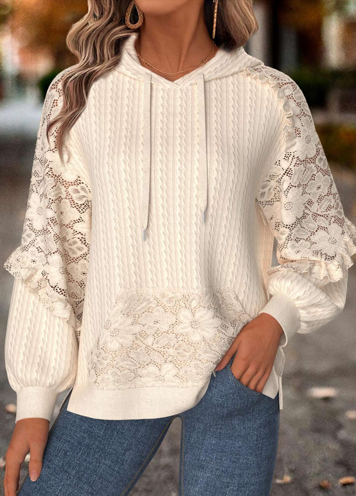 Tummy Coverage Beige Long Sleeve Hoodie