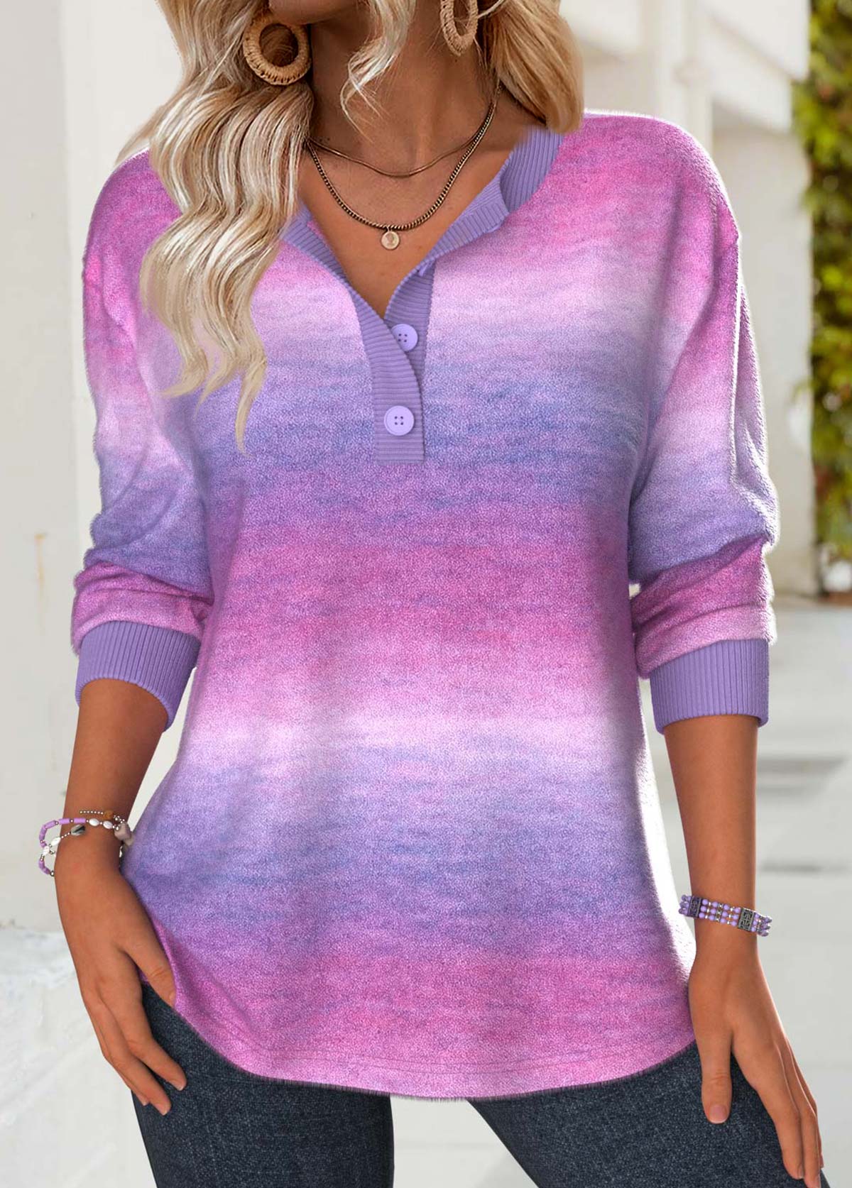 Ombre Tummy Coverage Multi Color Long Sleeve Sweatshirt
