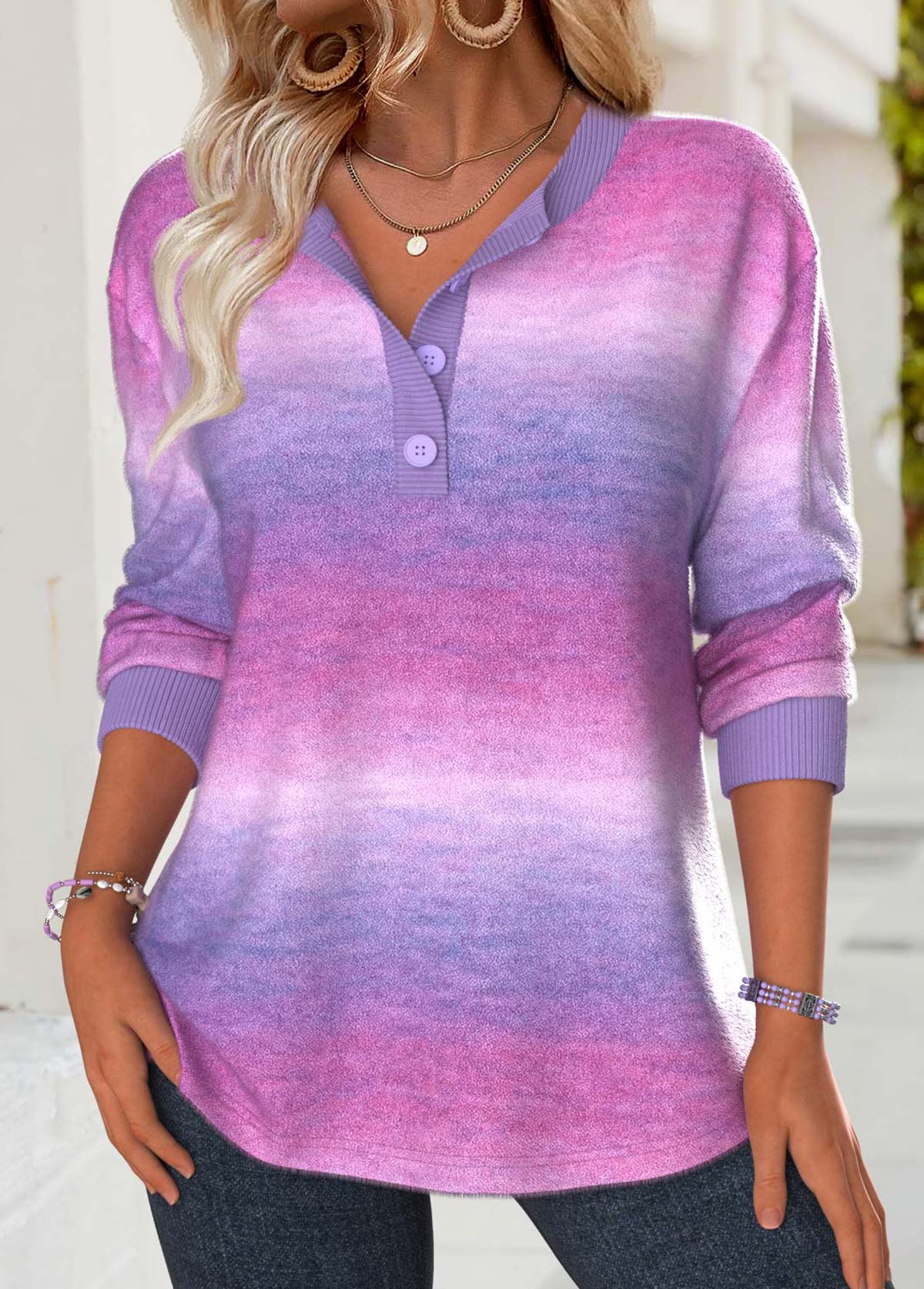 Ombre Tummy Coverage Multi Color Long Sleeve Sweatshirt