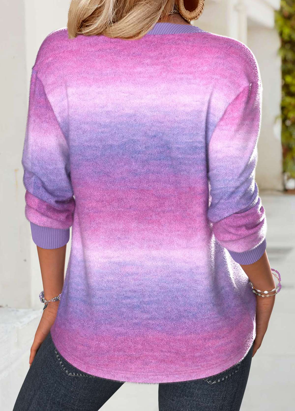 Ombre Tummy Coverage Multi Color Long Sleeve Sweatshirt