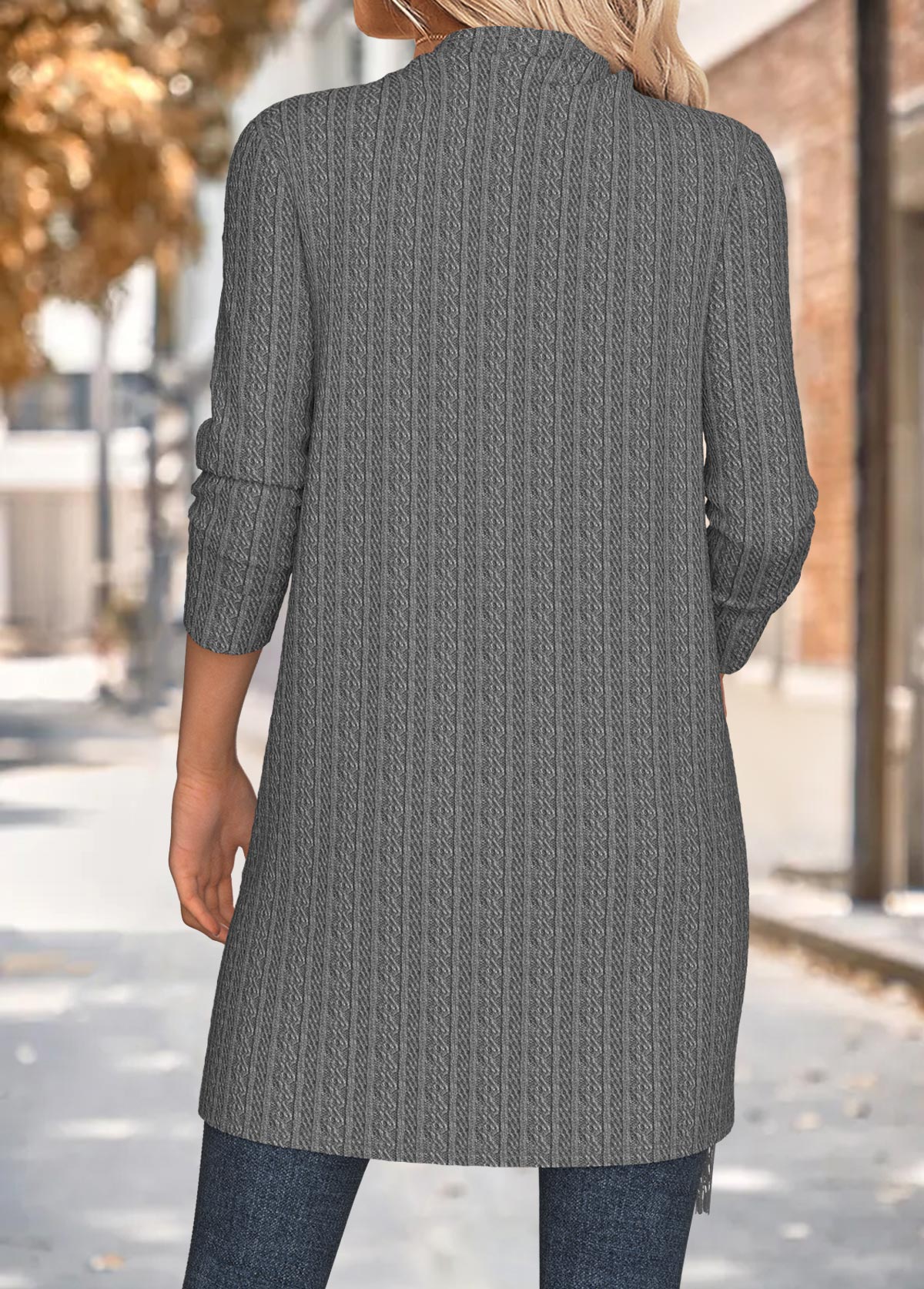 Tummy Coverage Grey Long Sleeve Draped Neck Coat
