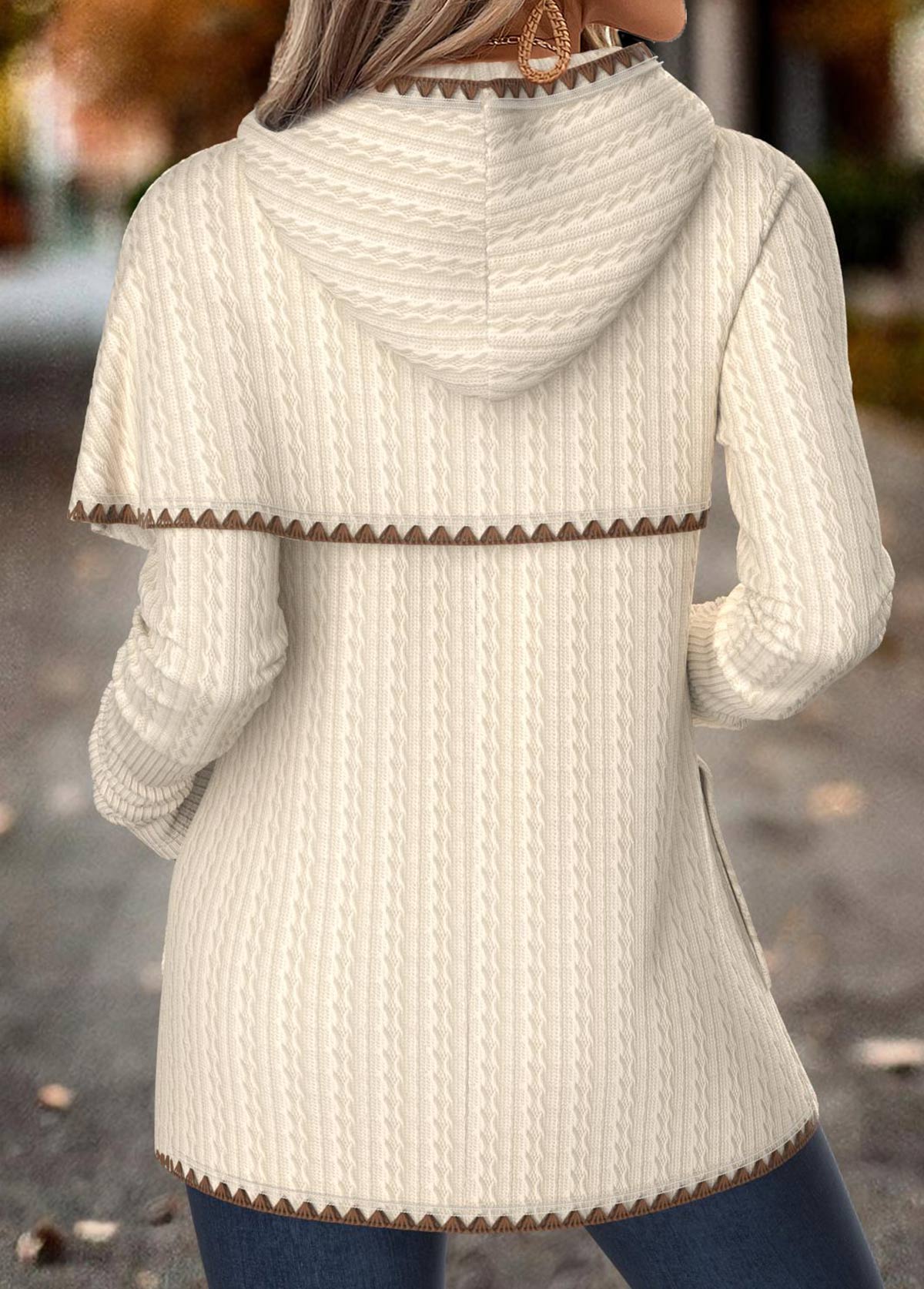 Tummy Coverage Beige Long Sleeve Hoodie