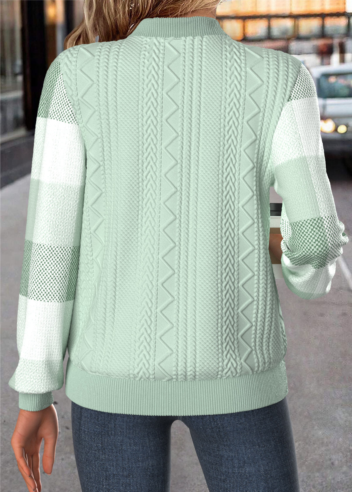 Plaid Tummy Coverage Light Green Long Sleeve Jacket