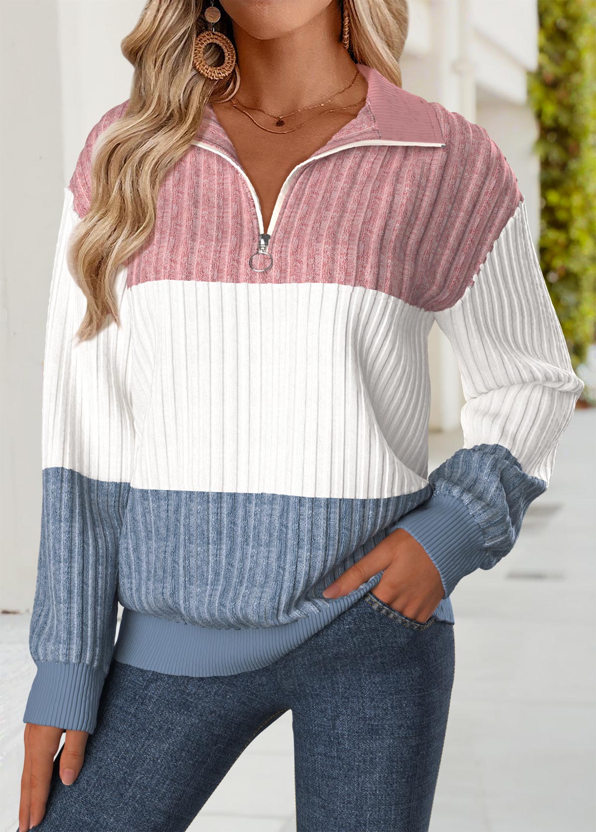 Tummy Coverage Multi Color Long Sleeve Sweatshirt