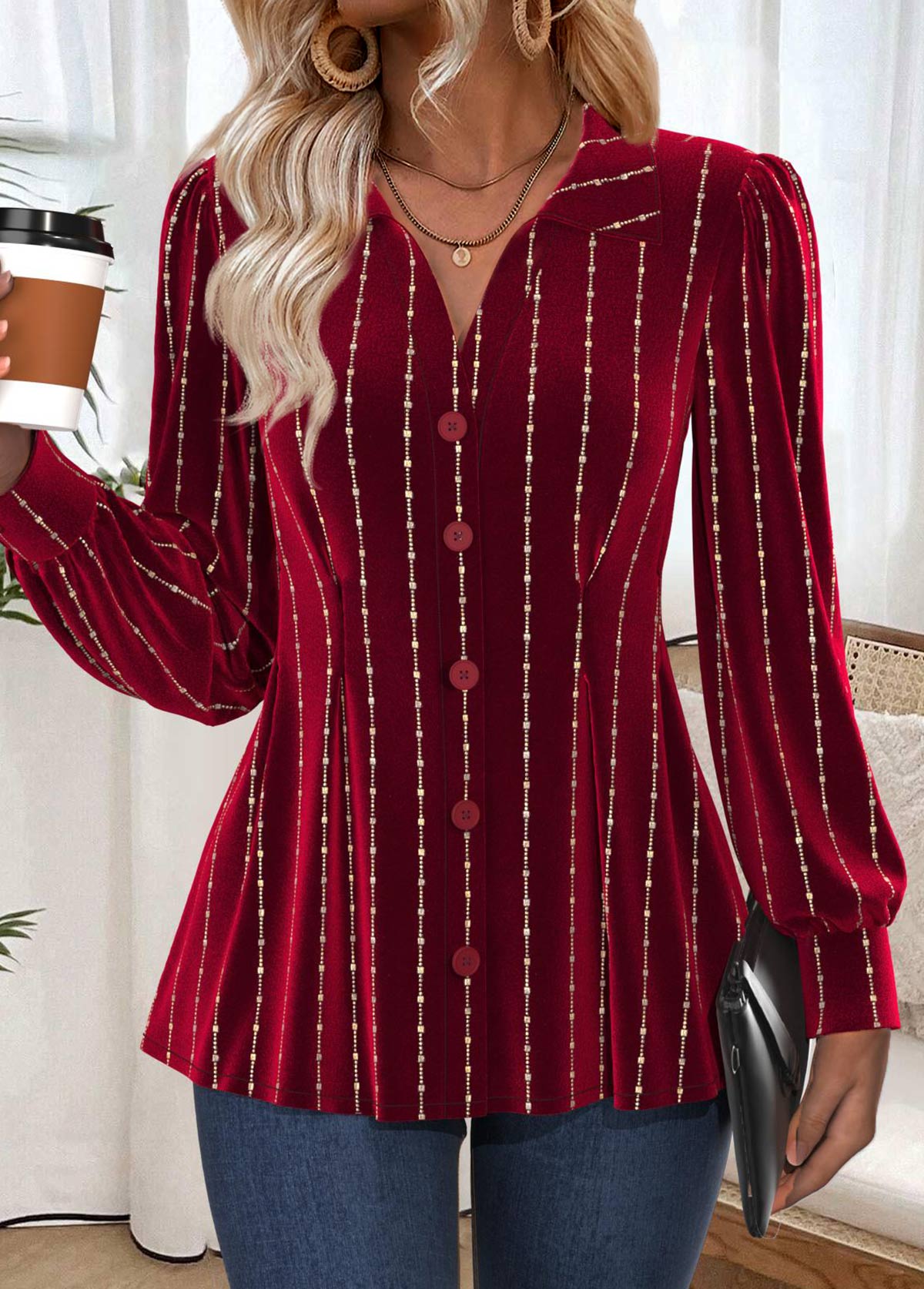 Tummy Coverage Wine Red Long Sleeve Shirt