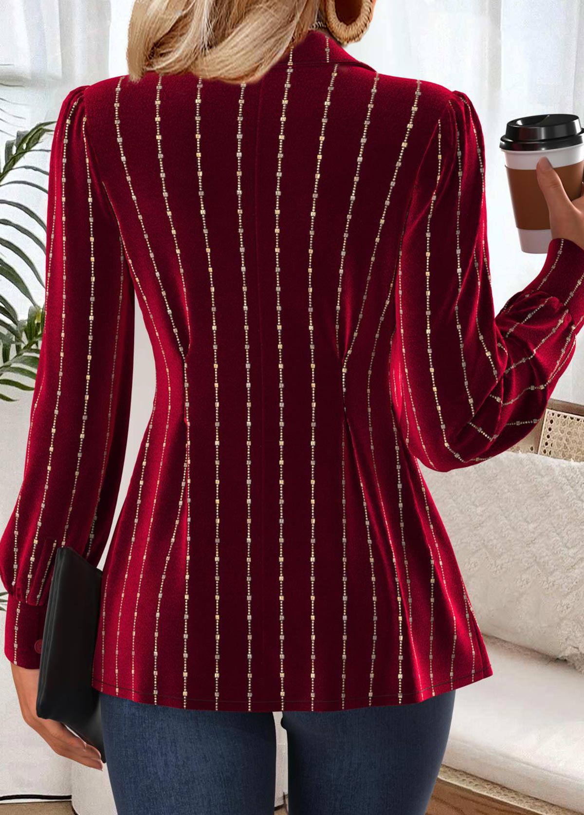 Tummy Coverage Wine Red Long Sleeve Shirt