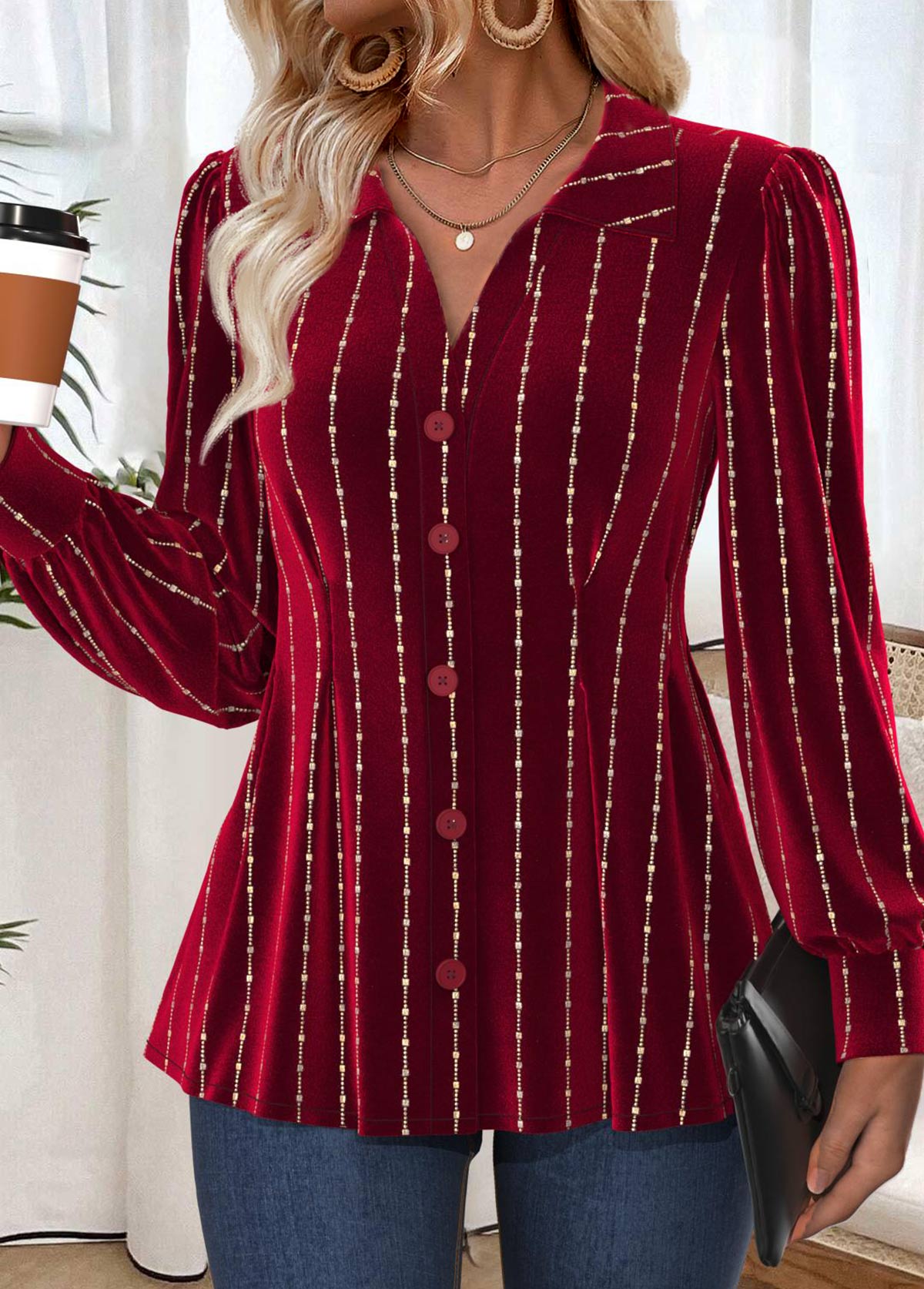Tummy Coverage Wine Red Long Sleeve Shirt