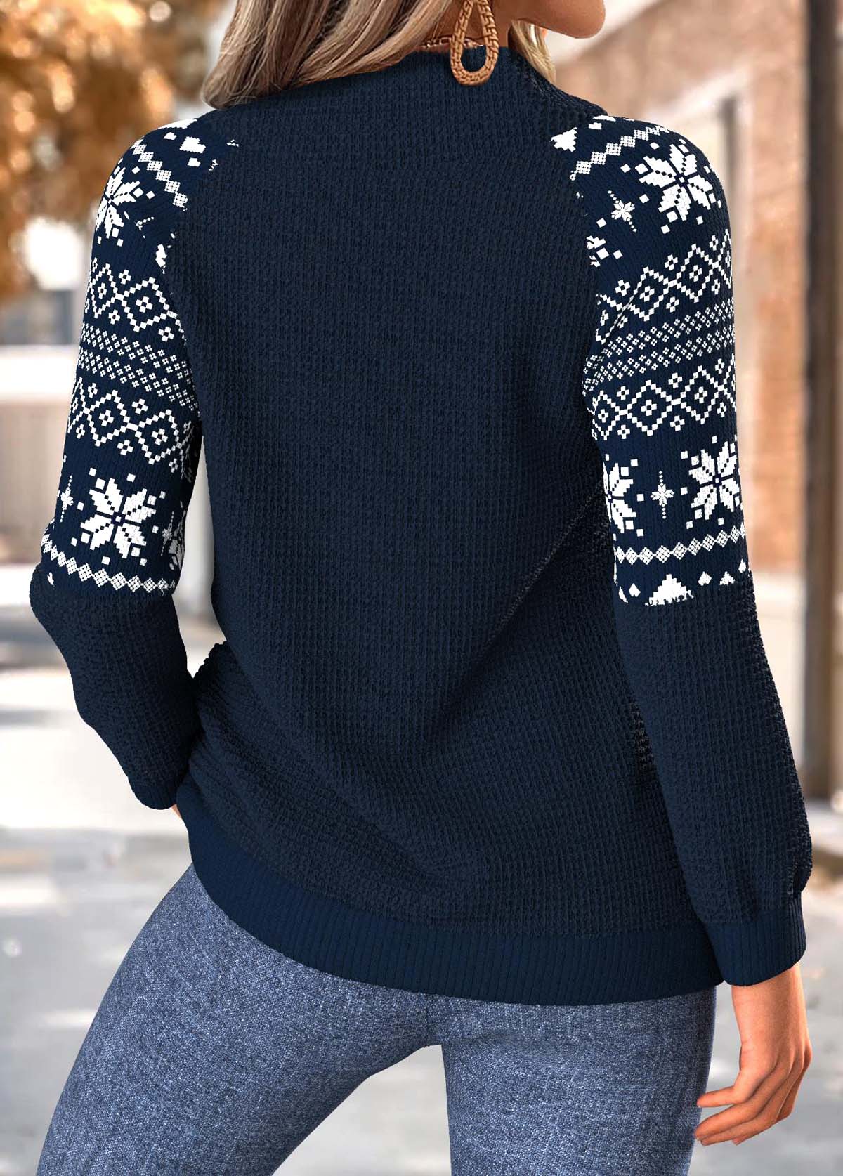 Fair Isle Print Tummy Coverage Navy Long Sleeve Sweatshirt