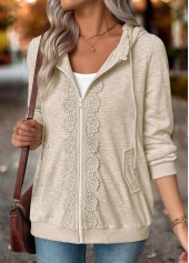 Double Side Pockets Light Grey Long Sleeve Hoodie