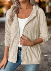 Double Side Pockets Light Grey Long Sleeve Hoodie