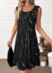Polka Dot Tummy Coverage Black Dress and Cardigan