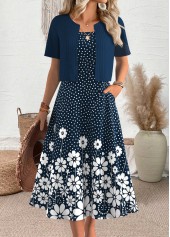 Polka Dot Navy Short Sleeve Dress and Cardigan