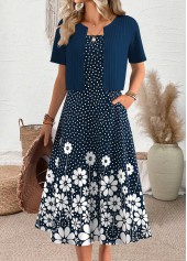 Polka Dot Navy Short Sleeve Dress and Cardigan