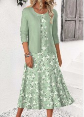 Ditsy Floral Print Sage Green Dress and Cardigan