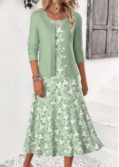 Ditsy Floral Print Sage Green Dress and Cardigan