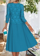 Peacock Blue Long Sleeve Round Neck Dress and Cardigan