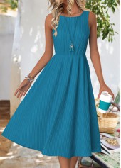 Peacock Blue Long Sleeve Round Neck Dress and Cardigan