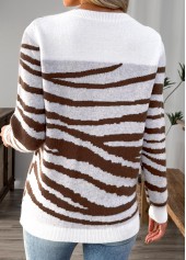 Button White Long Sleeve Round Neck Sweater